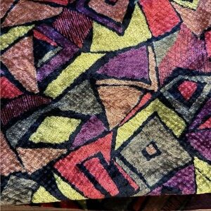 Vintage 90s Colorful Geometric Velvet 1 yard + 16"L x 45" W Black Yellow Purple